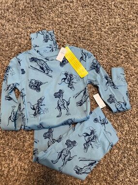 GAP Light Blue Dinosaur Pajama Set with Navy Print